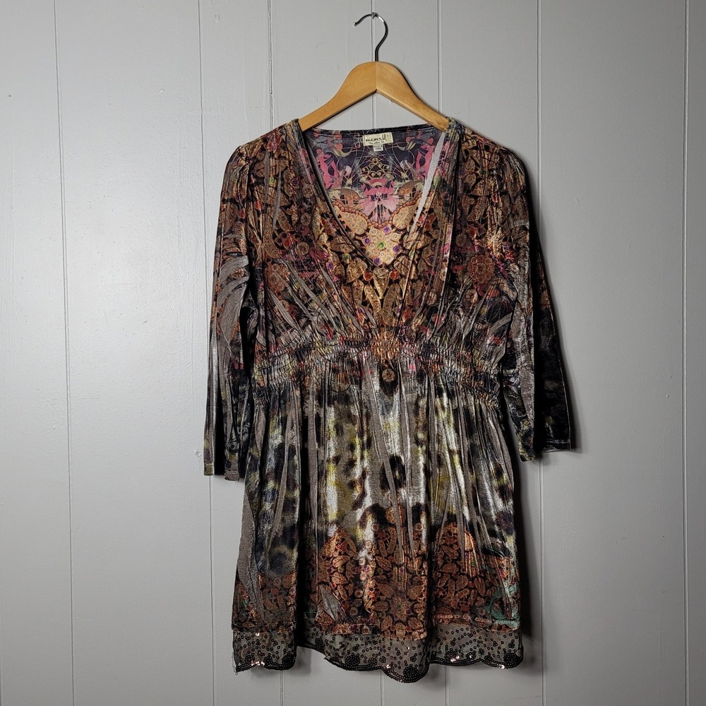 ONE WORLD LIVE AND LET LIVE VELOUR SUBLIMATION PEASANT BLOUSE WOMENS LARGE